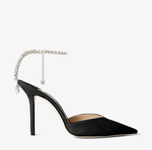 Load image into Gallery viewer, Jimmy Choo Saeda 100 Black Suede Pumps with Crystal Embellishment
